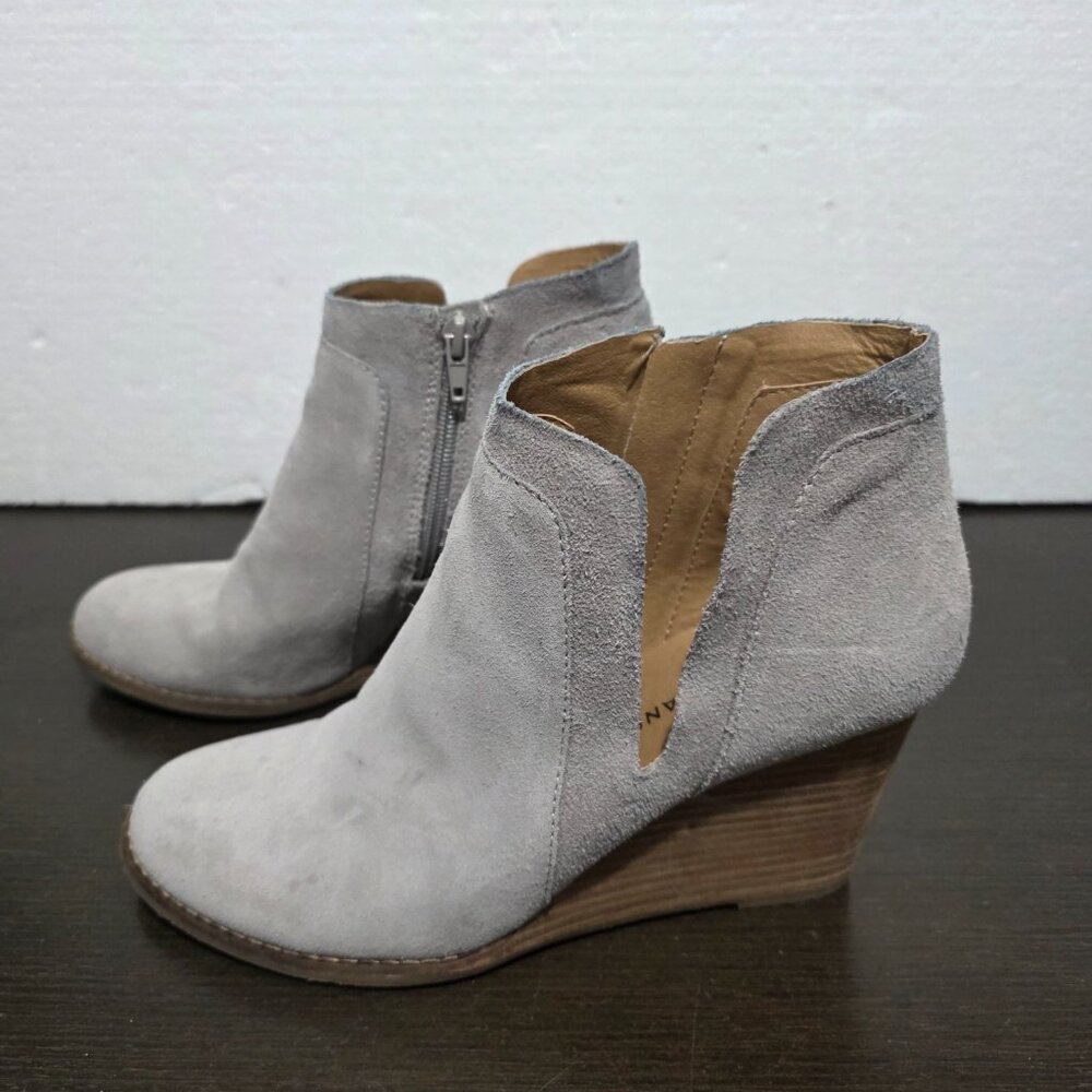 Lucky Brand LK-YABBA Gray Suede Wedge Zip Ankle Booties 9M/40 - Picture 10 of 16
